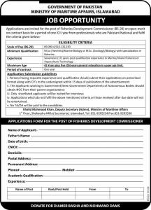 Jobs In Ministry Of Maritime Affairs Government Of Pakistan