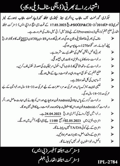 Dengue Staff (Daily Wages) District Health Officer Jobs 2023