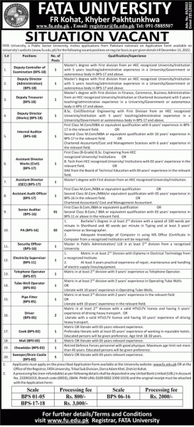 FATA UNIVERSITY JOBS 2022