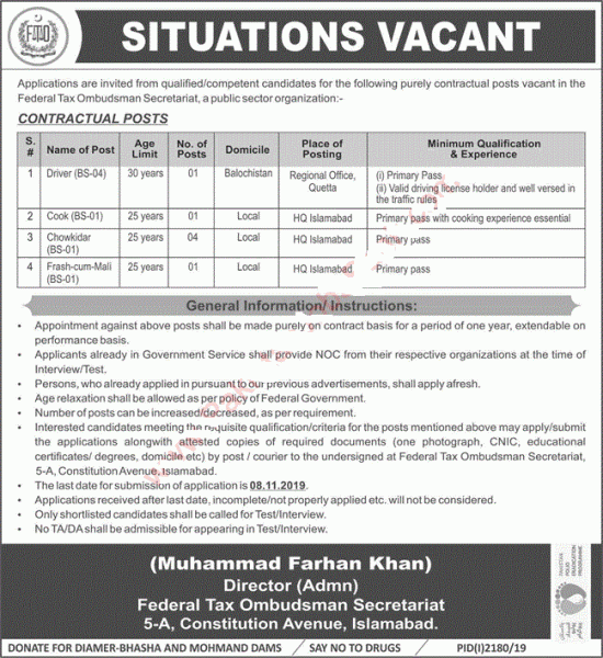 Federal Tax Ombudsman Secretariat Jobs 2019