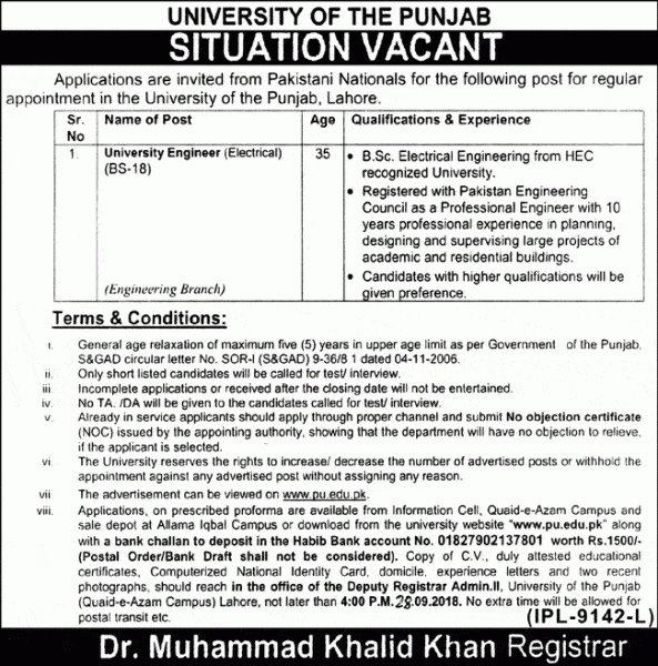 Jobs In University Of The Punjab PU