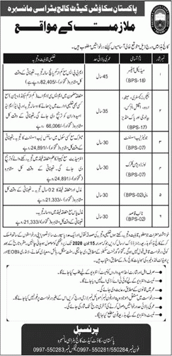 Pakistan Scouts Cadet College Batrasi Mansehra Jobs May 2020