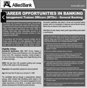 Allied Bank Jobs - Management Trainee Officers (MTOs) - General Banking