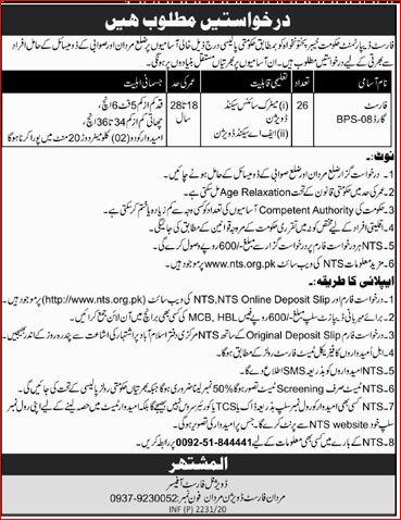 Forest Guard Jobs Mardan Forest Division June 2020 NTS