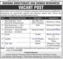 HOUSING DIRECTORATE GHQ HUMAN RESOURCES JOBS 2022