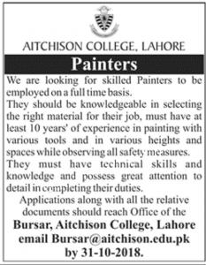 Jobs In Aitchison College Lahore