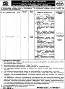 Jobs In Children's Hospital & The Institute of Child Health, Lahore