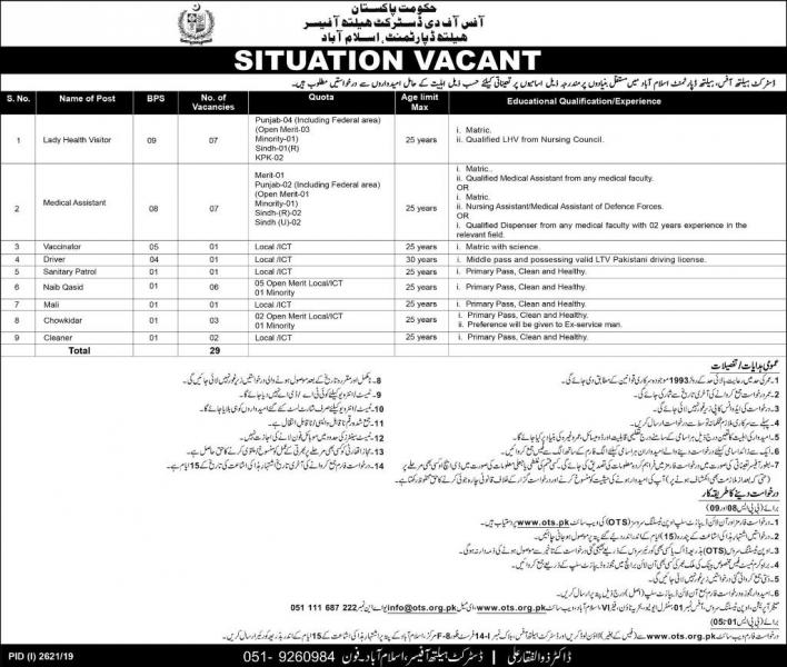 Jobs In Health Department, Islamabad