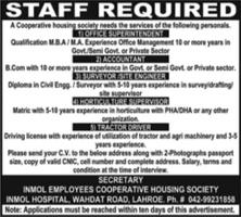 Jobs In Inmol Employees Cooperative Housing Society Lahore