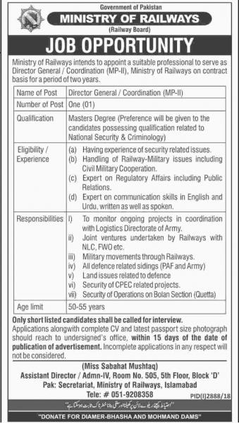 Jobs In Ministry Of Railways Govt Of Pakistan