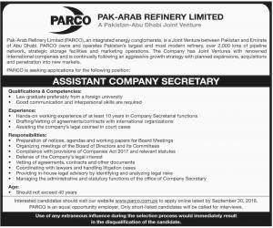 Jobs In Pak Arab Refinery Limited PARCO