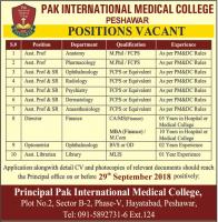 Jobs In Pak International Medical College Peshawar