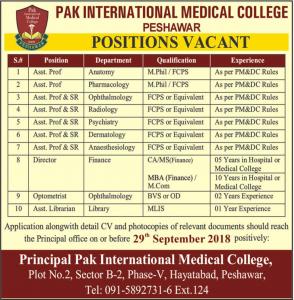 Jobs In Pak International Medical College Peshawar
