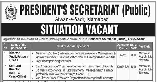 Jobs In President House Islamabad - President Secretariat Jobs 2019