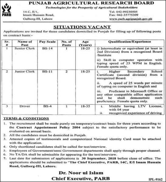 Jobs In Punjab Agriculture Research Board