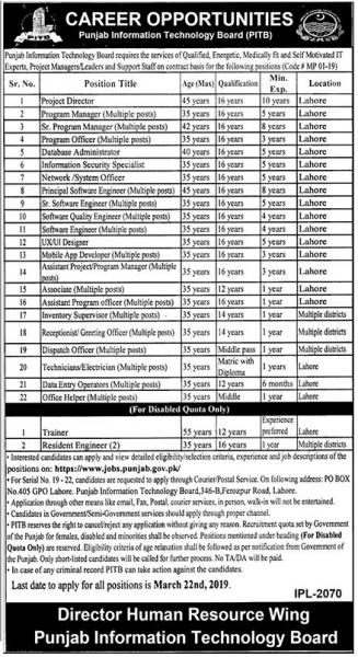 Jobs In Punjab Information Technology Board (PITB) Jobs 2019 Vacancies Advertisement Latest - Apply Online