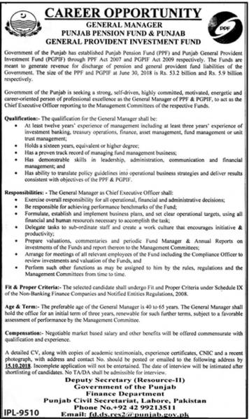 Jobs In Punjab Pension Fund And Punjab General Provident Investment Fund