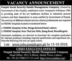 Jobs In Punjab Social Security Health Management Company PSSHMC