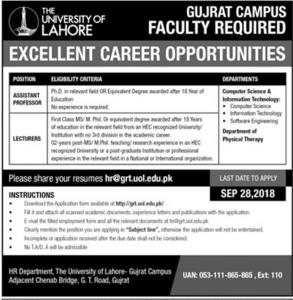 Jobs In The University Of Lahore UOL
