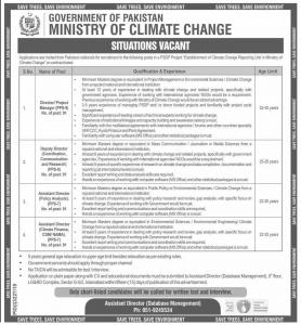 Latest Ministry Of Climate Change Govt of Pakistan Jobs