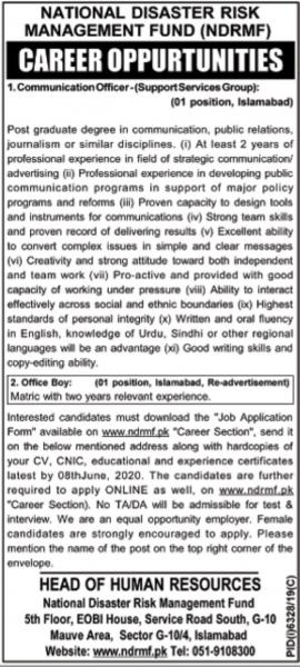 National disaster risk management fund jobs 2020