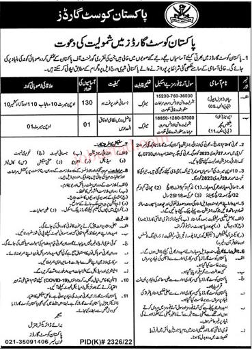 Pakistan Coast Guards (PCG) Jobs 2023 for Soldiers & Teachers