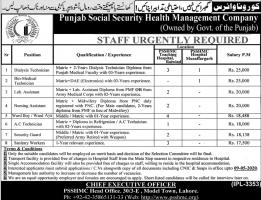 PSSHMC Jobs 2020 - Punjab Social Security Health Management Company