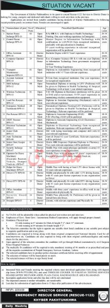 Rescue 1122 Jobs 2020 KPK - PTS Application Form - Apply Online