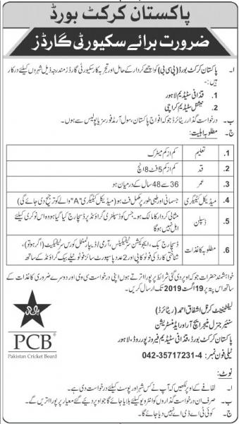 Security Guard Required In Pakistan Cricket Board (PCB)