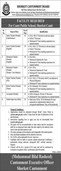 SHORKOT CANTONMENT BOARD JOBS 2023