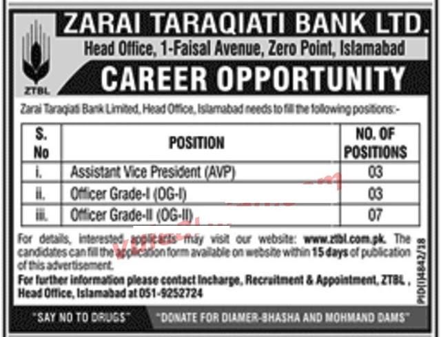 ZTBL Officer Grade Jobs 2019 - Zarai Tariqiati Bank Jobs