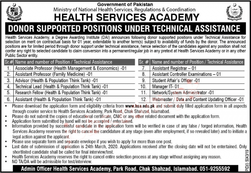 Jobs In Health Services Academy 2020 Apply Now