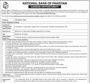 Universal Teller Jobs At National Bank Of Pakistan - NBP Jobs 2019